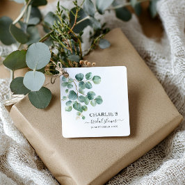 Modern Elegant Bröllopsdusch med Grönt Lövverk Gåvor Etiketter