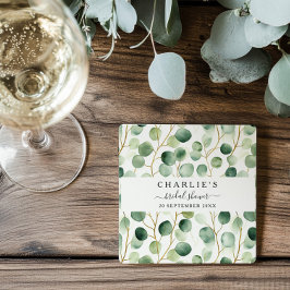 Modern Elegant Bröllopsdusch med Grönt Lövverk Underlägg Papper Kvadrat