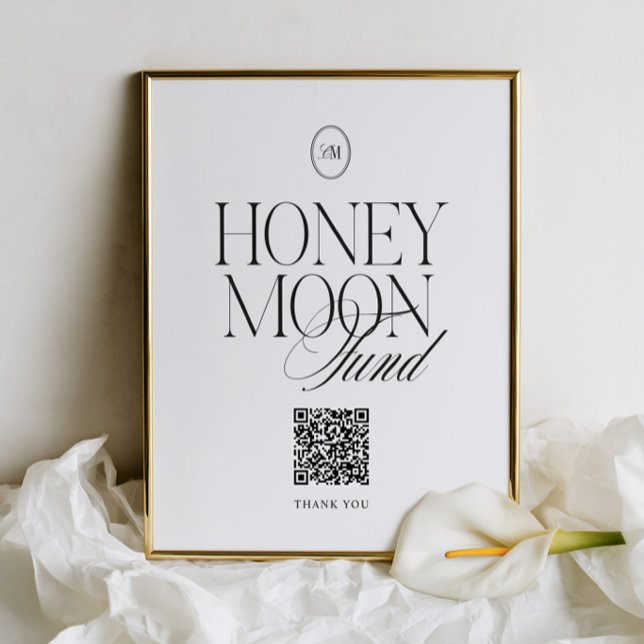Modern Elegant Bröllopsfond QR Bröllopsskylt (Modern Elegant Honeymoon Fund QR Wedding Sign)