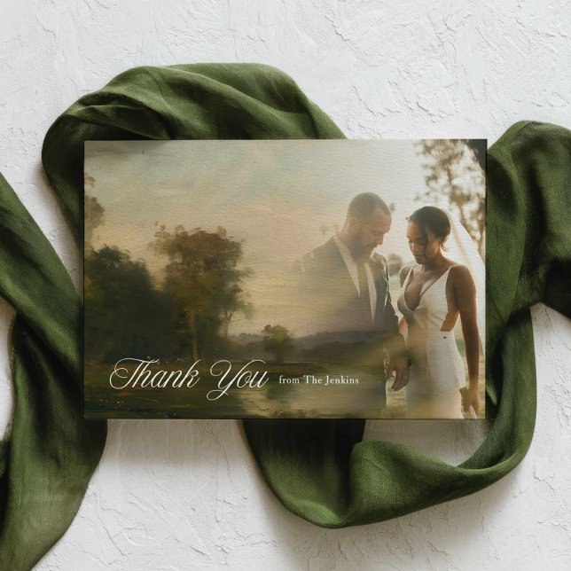 Modern Elegant Bröllopsfoto Tackkort Tack Kort (Elegant Wedding Photo Thank you card)