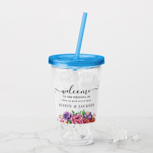 Modern Elegant Bröllopshälsning Skrift Take Away Mugg (Baksida Ice)
