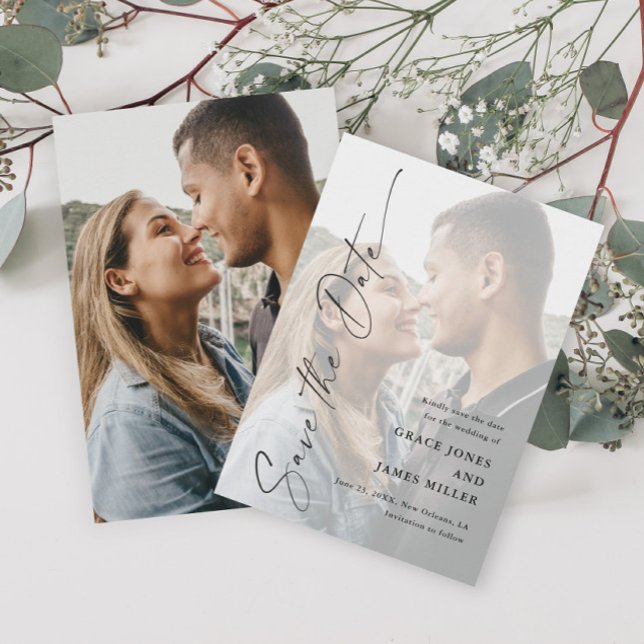 Modern Elegant Bröllopsskrift Foto Spara Datumet (Skapare uppladdad)