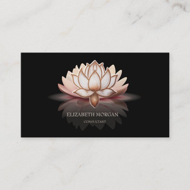 Modern Elegant Brown Lotus Black Visitkort (Framsida)