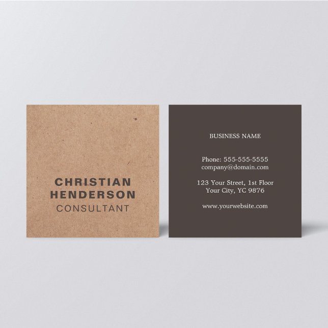 Modern Elegant Brown White Kraft Papper Consultant Fyrkantigt Visitkort (Skapare uppladdad)