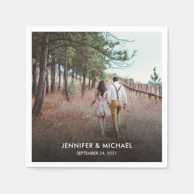 Modern elegant brud och groom-foto bröllop pappersservett (Framsidan)