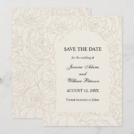 Modern elegant brunbeige blommigt bröllop spara datumet