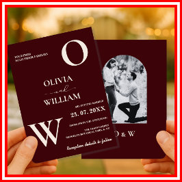 Modern Elegant Burgunderfärgad Bröllopsfoto Inbjudningar