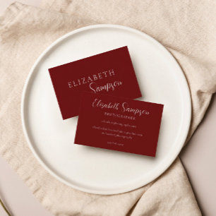 Modern Elegant Burgundy and White Visitkort