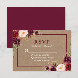 Modern Elegant Burgundy Blommigt Kraft Bröllop OSA Kort