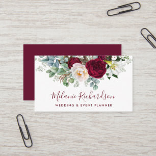 Modern Elegant Burgundy Blommigt Watercolor Greene Visitkort