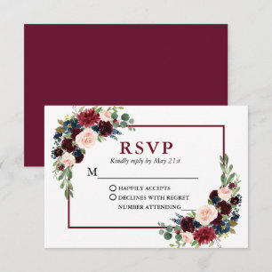 Modern Elegant Burgundy Blue Blommigt Bröllop OSA Kort