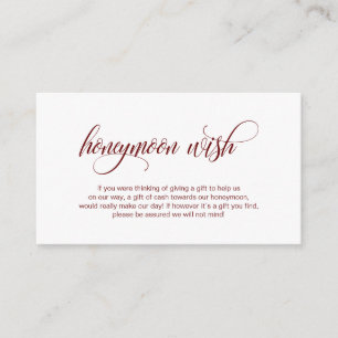 Modern elegant Burgundy, Bröllop Honeymoon Wish Tilläggskort