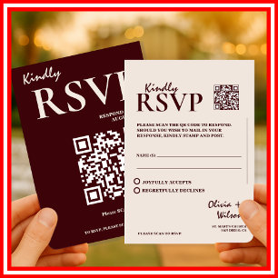 Modern Elegant Burgundy Bröllop QR CODE RSVP Tilläggskort