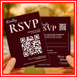 Modern Elegant Burgundy Bröllop QR CODE RSVP Tilläggskort