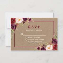 Modern Elegant Burgundy Floral Wedding Kraft OSA Kort