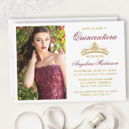 Modern Elegant Burgundy Guld Krona Quinceanera Inbjudningar