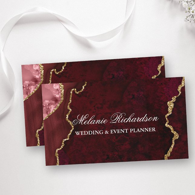 Modern Elegant Burgundy Guld Marble Agate Geode Visitkort (Customize to change text size or text style.)