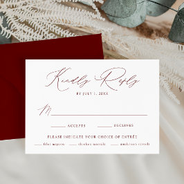 Modern Elegant Burgundy Måltidsval Bröllop OSA Kort