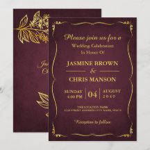 Modern Elegant Burgundy och Guld Bröllop invigati