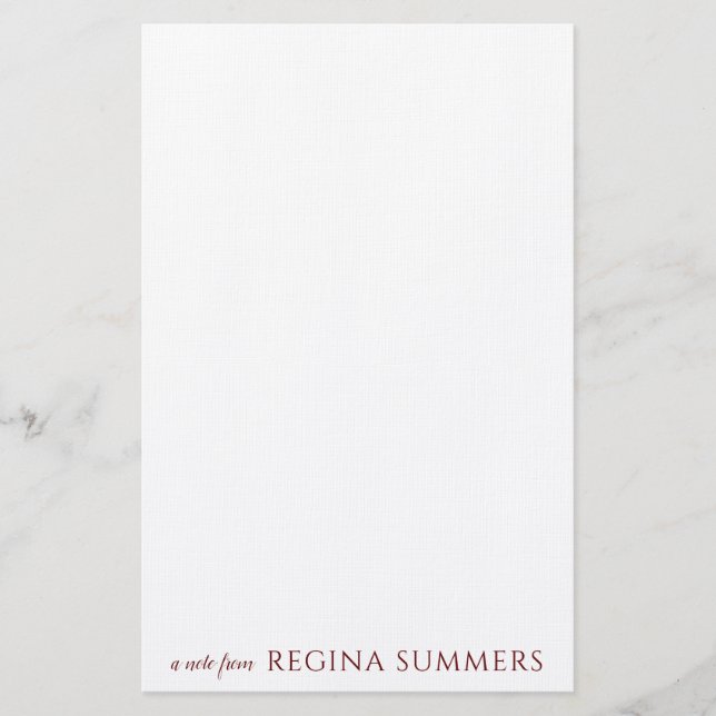 Modern Elegant Burgundy Personlig Stationery Brevpapper (Framsida)