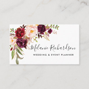 Modern Elegant Burgundy Rosa Watercolor Blommigt Visitkort