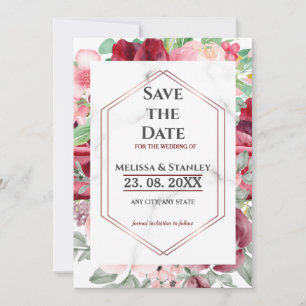 Modern Elegant Burgundy Rosa Watercolor Bröllop Spara Datumet