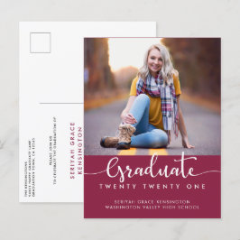 Modern Elegant Burgundy Studenten-skriptfoto Meddelande Vykort