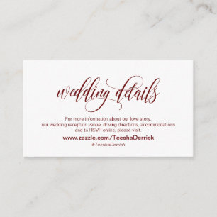 Modern Elegant, Burgundy, vår Bröllop-information Tilläggskort