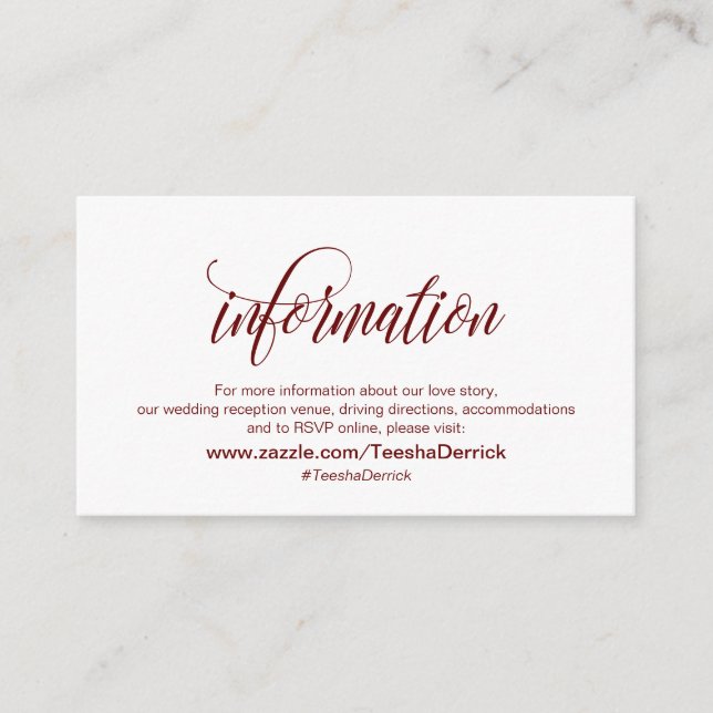 Modern Elegant, Burgundy, vår Bröllop-information Tilläggskort (Framsida)