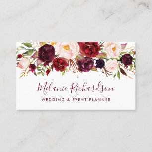 Modern Elegant Burgundy Watercolor-Blommigt Visitkort