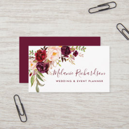 Modern Elegant Burgundy Watercolor Blommigt Visitkort