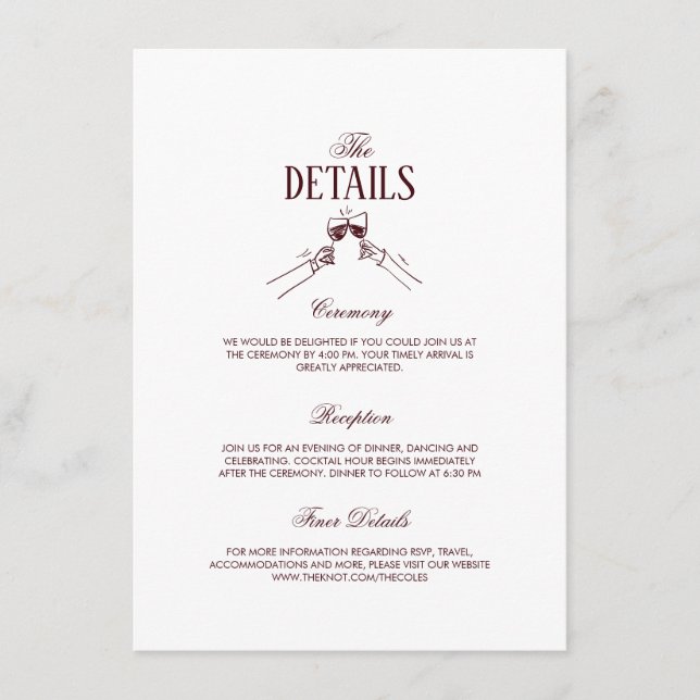 Modern Elegant Burgundy Wedding Details  Tilläggskort (Framsida)