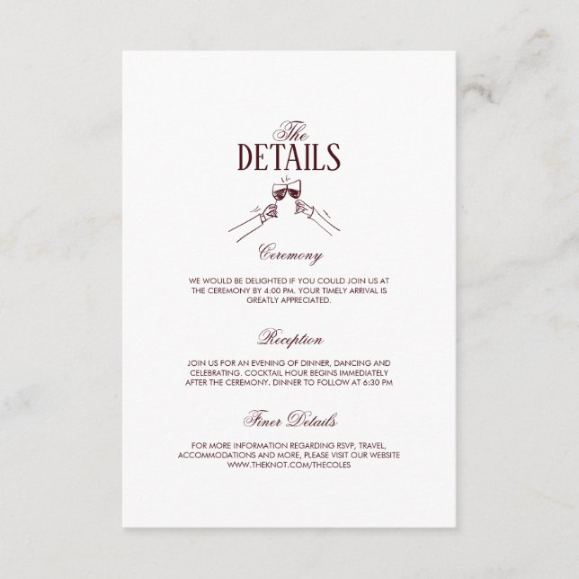 Modern Elegant Burgundy Wedding Details  Tilläggskort (Framsida)