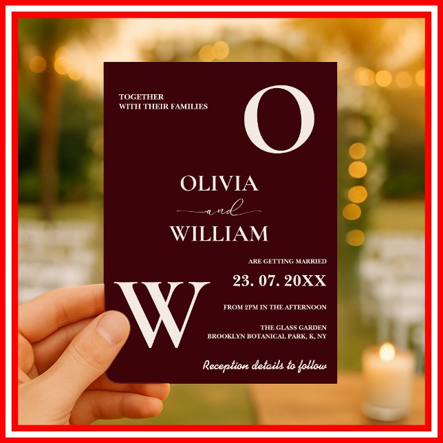 Modern Elegant Burgundy Wedding Inbjudningar (Skapare uppladdad)
