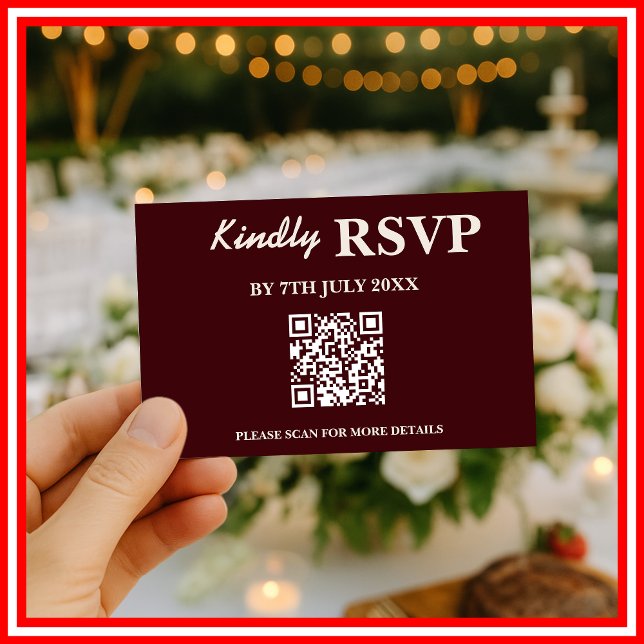 Modern Elegant Burgundy Wedding QR CODE RSVP OSA Kort (Skapare uppladdad)