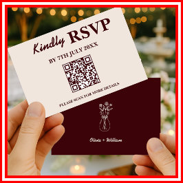 Modern Elegant Burgundy Wedding QR CODE RSVP OSA Kort