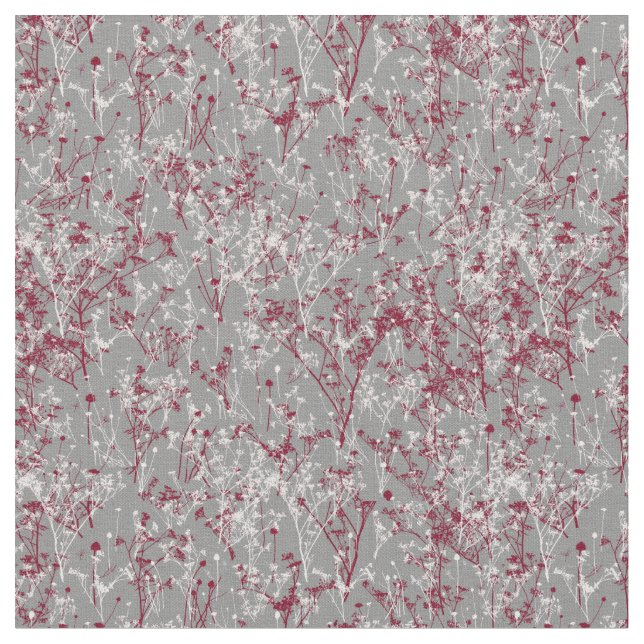 Modern Elegant Burgundy Wildblommor på Grått Tyg (Närbild)