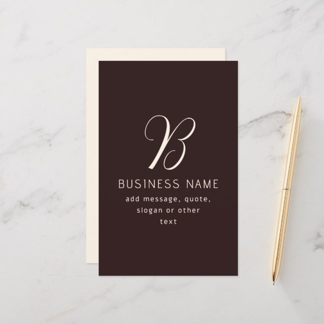 Modern Elegant Business Namn Monogram | Mörk Brown (Fram/Back In Situ)