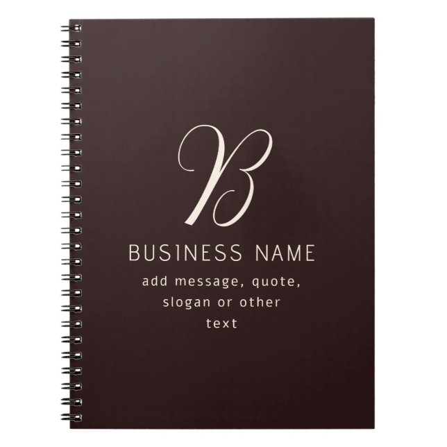 Modern Elegant Business Namn Monogram | Mörk Brown Anteckningsbok (Framsidan)