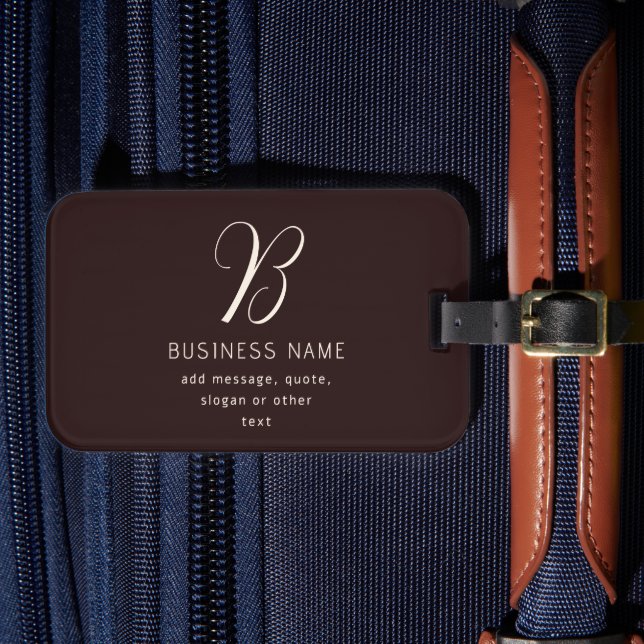 Modern Elegant Business Namn Monogram | Mörk Brown Bagagebricka (Framsida Insitu 4)