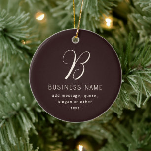 Modern Elegant Business Namn Monogram Mörk Brown Julgransprydnad Keramik
