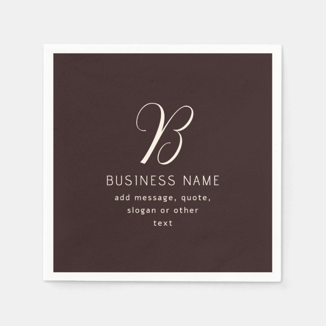 Modern Elegant Business Namn Monogram | Mörk Brown Pappersservett (Framsidan)