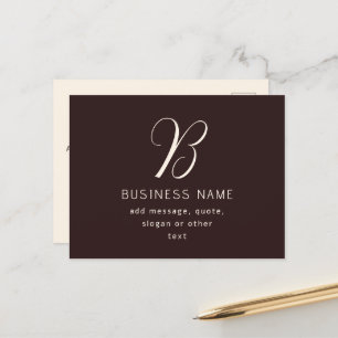 Modern Elegant Business Namn Monogram Mörk Brown Vykort