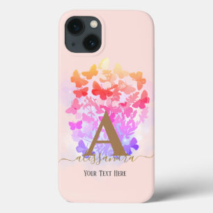 Modern elegant butterfly monogram  rosa namn 
