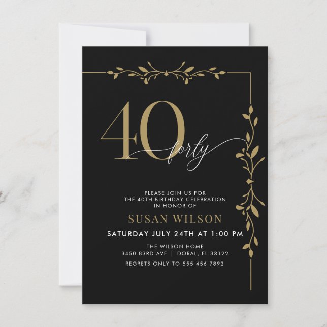 Modern Elegant Calligraphy 40:e födelsedagen Inbjudningar (Framsida)