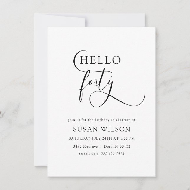 Modern Elegant Calligraphy 40:e födelsedagen Inbjudningar (Framsida)