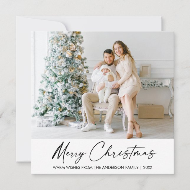 Modern Elegant Calligraphy Bläck Pen Photo Jul Julkort (Framsida)