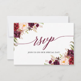 Modern Elegant Calligraphy Blommigt Burgundy Bröll OSA Kort