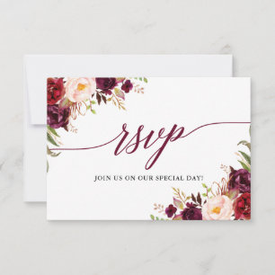 Modern Elegant Calligraphy Blommigt Burgundy Bröll OSA Kort