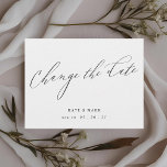 Modern Elegant Calligraphy Bröllop Ändra datum Vykort<br><div class="desc">Anpassningsbar-designade bröllop senarelägger/ändrar det datum då vykort med modern elegant för svartvit och svartvit kalligrafi.</div>